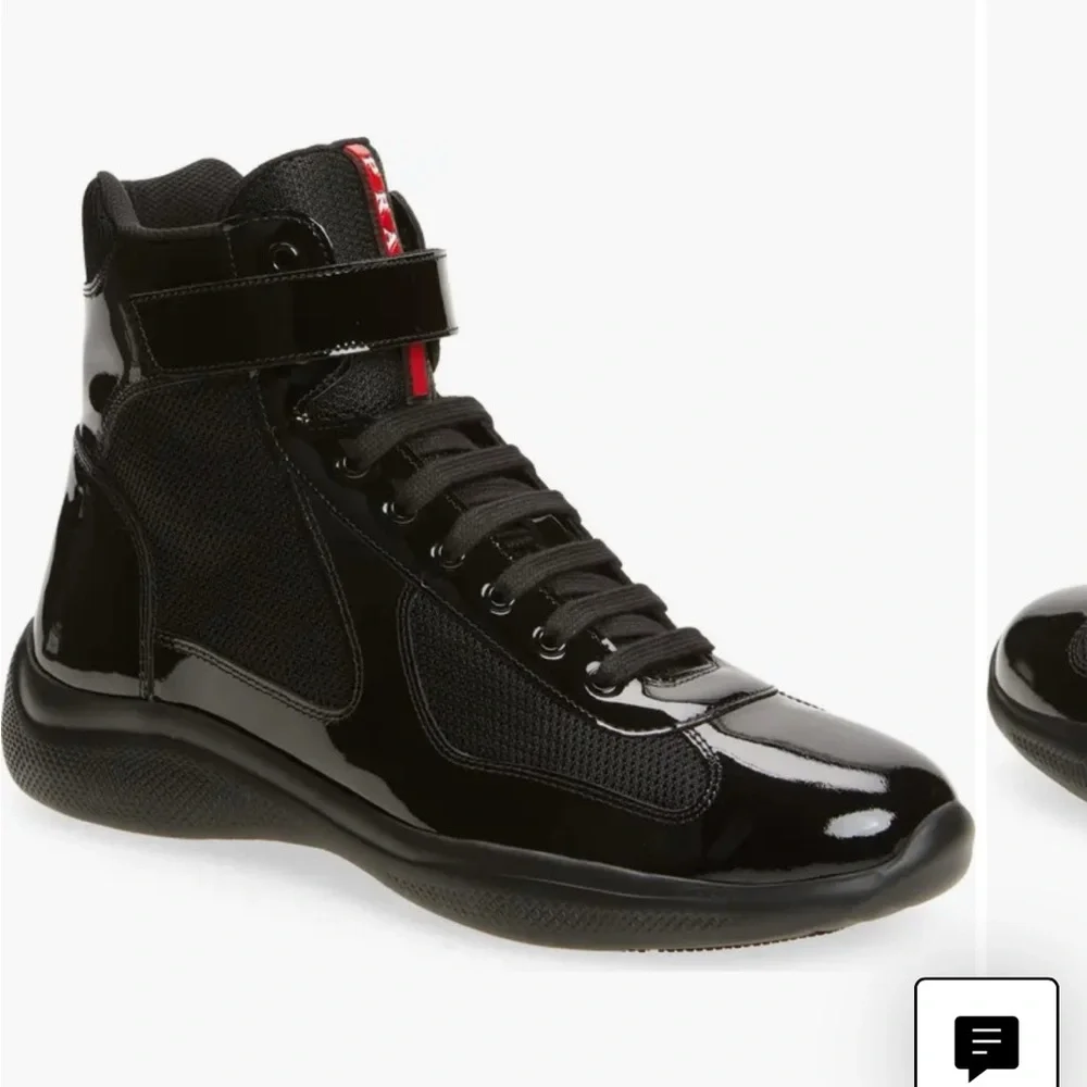 Prada | Shoes | Prada Black Hightop Sneakers With Red Accent